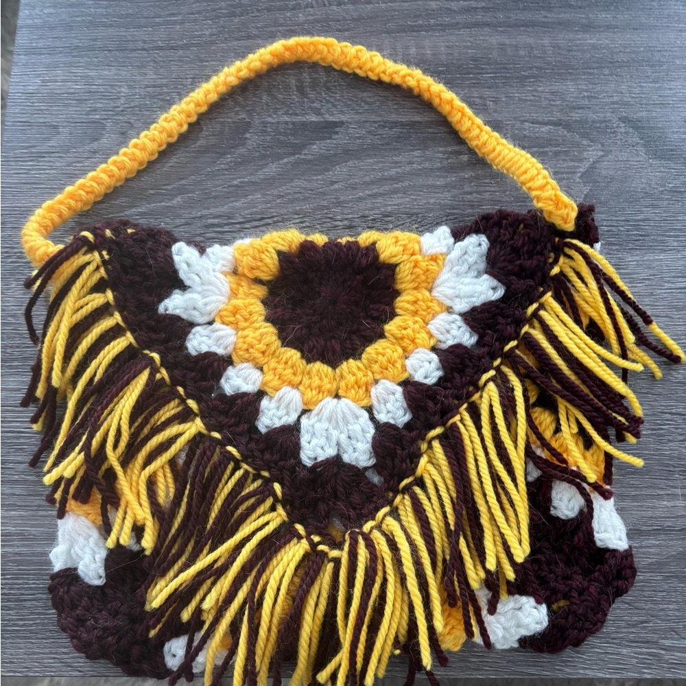 Handcrafted Crochet Fringe Bag - Yellow, Brown, White